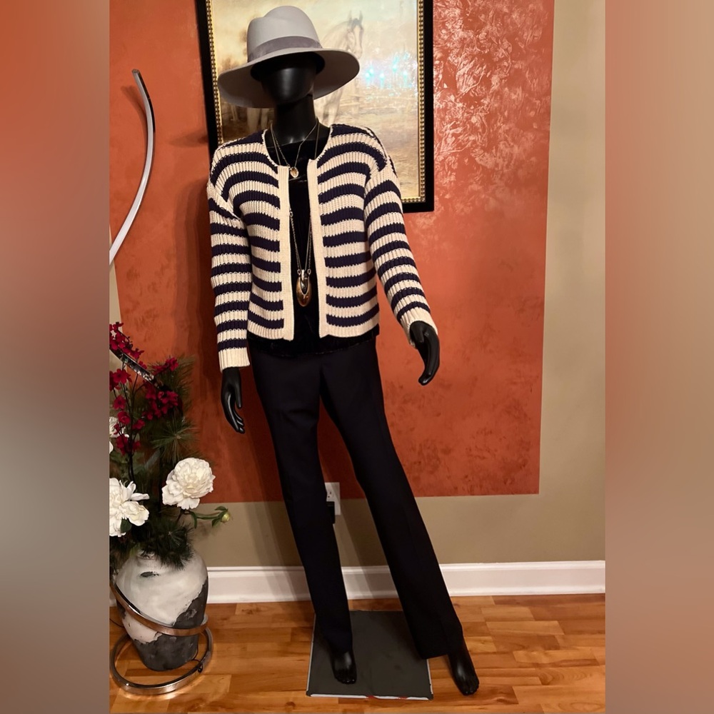 Theory Black and White Striped Cardigan